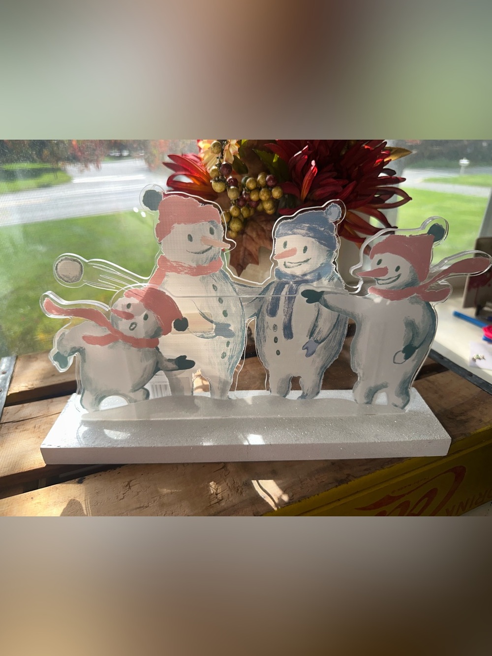 Snowmen Picture Frame Snowman 4x6 Photo Holder White Blue Red Decor Winter